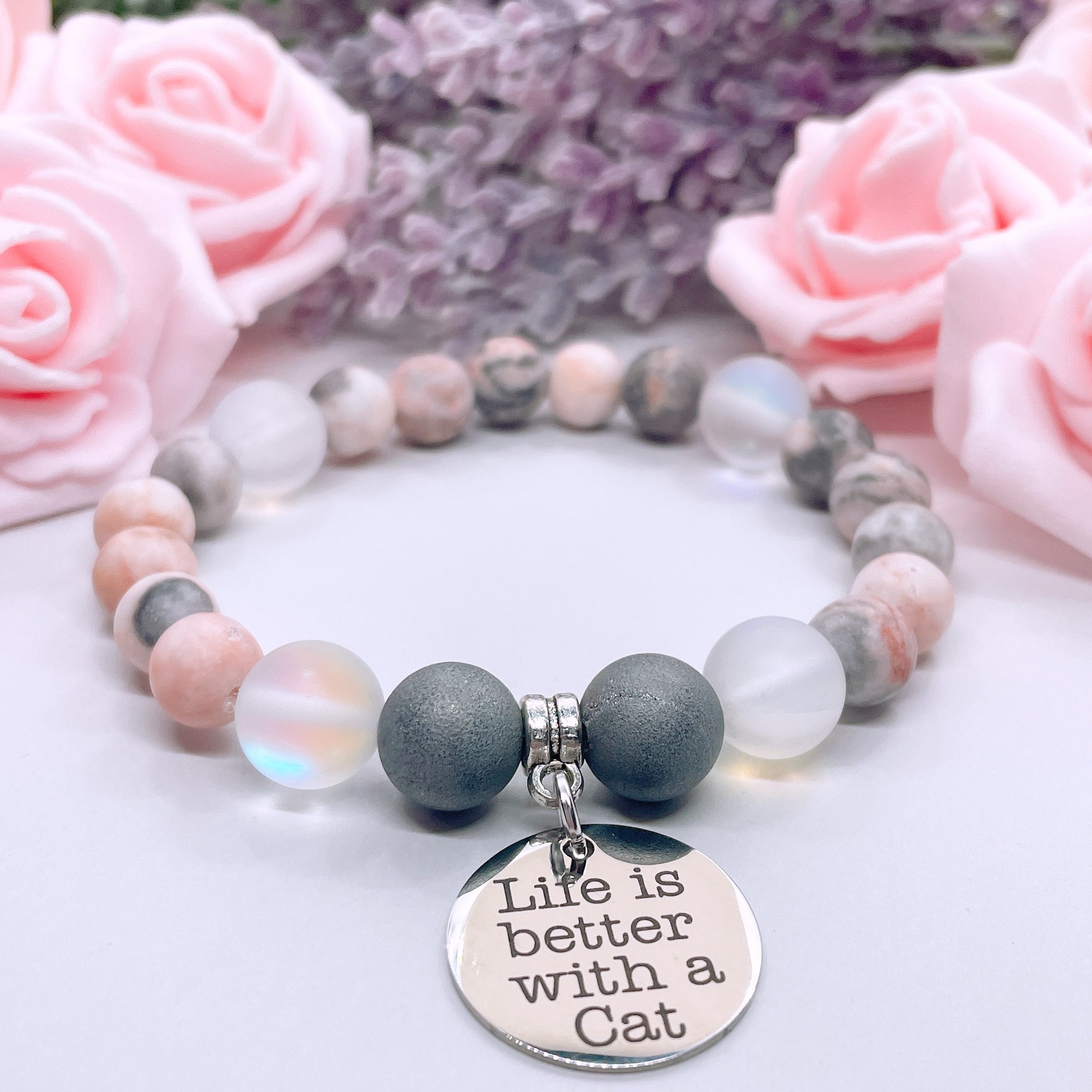 Life is Better with a Cat Charm Bracelet Druzy