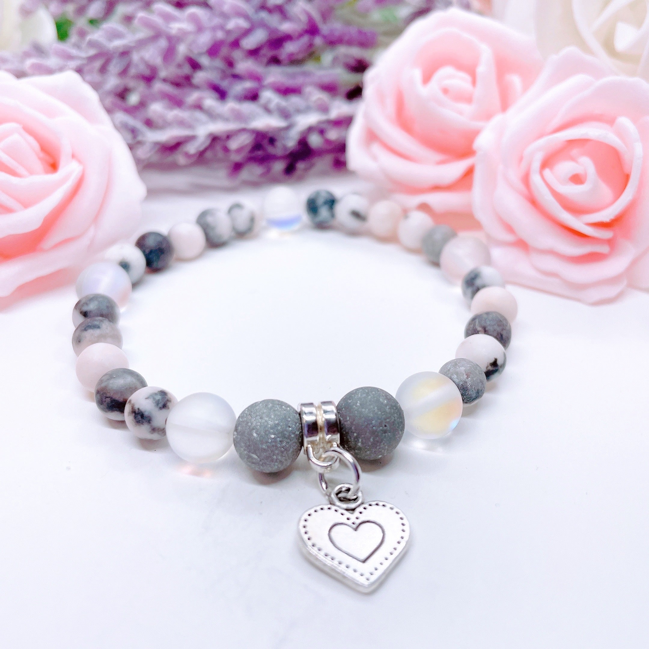 Antique Silver Heart Companion Charm Bracelet Druzy