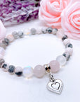 Antique Silver Heart Companion Charm Bracelet Rose Quartz