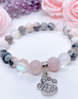 Rhinestone Paw Classic Charm Bracelet Rose Quartz