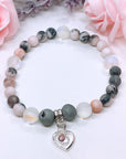 Silver Heart Pink Rhinestone Companion Charm Bracelet Druzy