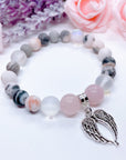 Double Angel Wing Classic Charm Bracelet Rose Quartz
