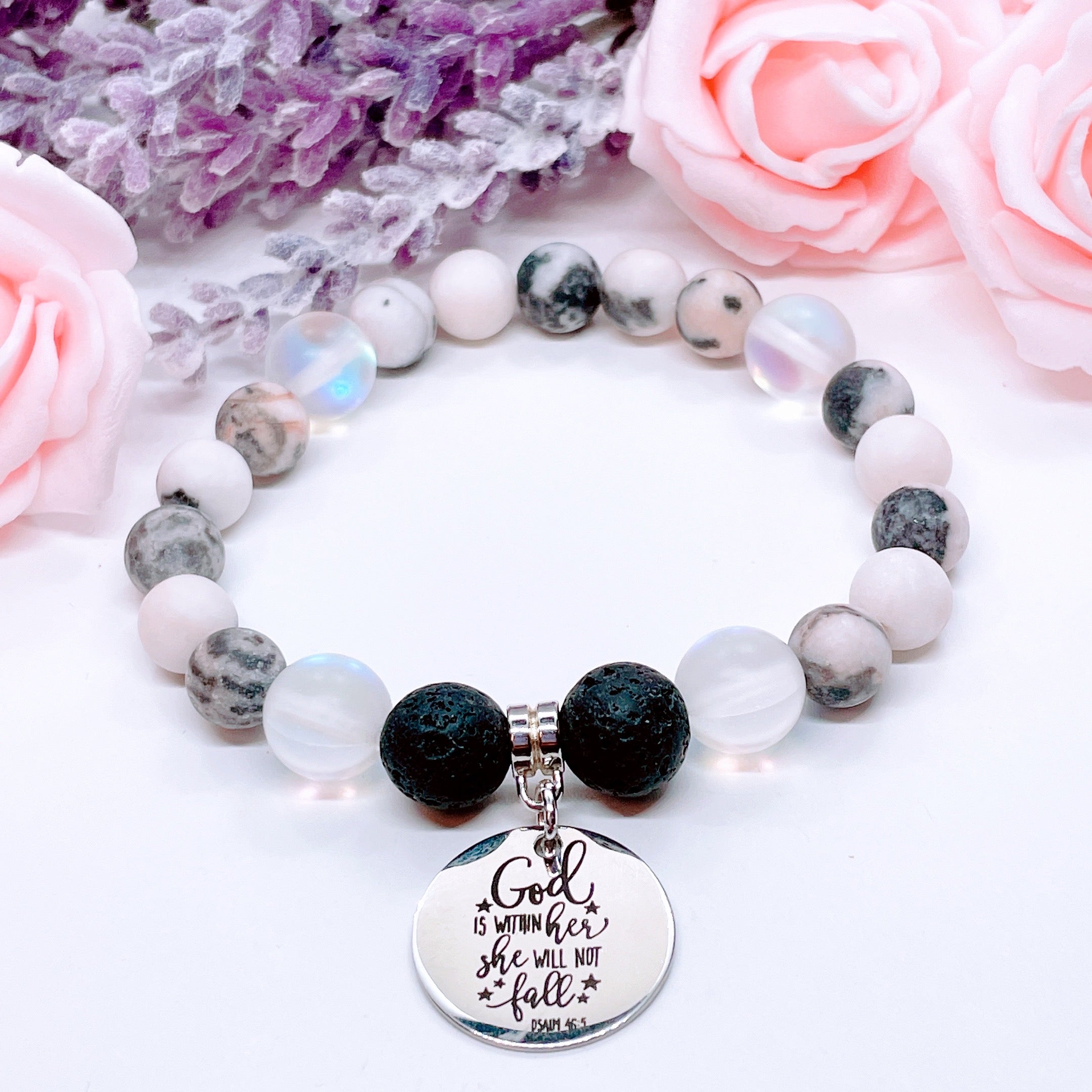 God Is Within Her She Will not Fall Charm Bracelet Lava