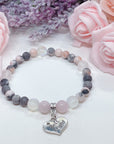 Best Friend Heart Companion Charm Bracelet Rose Quartz