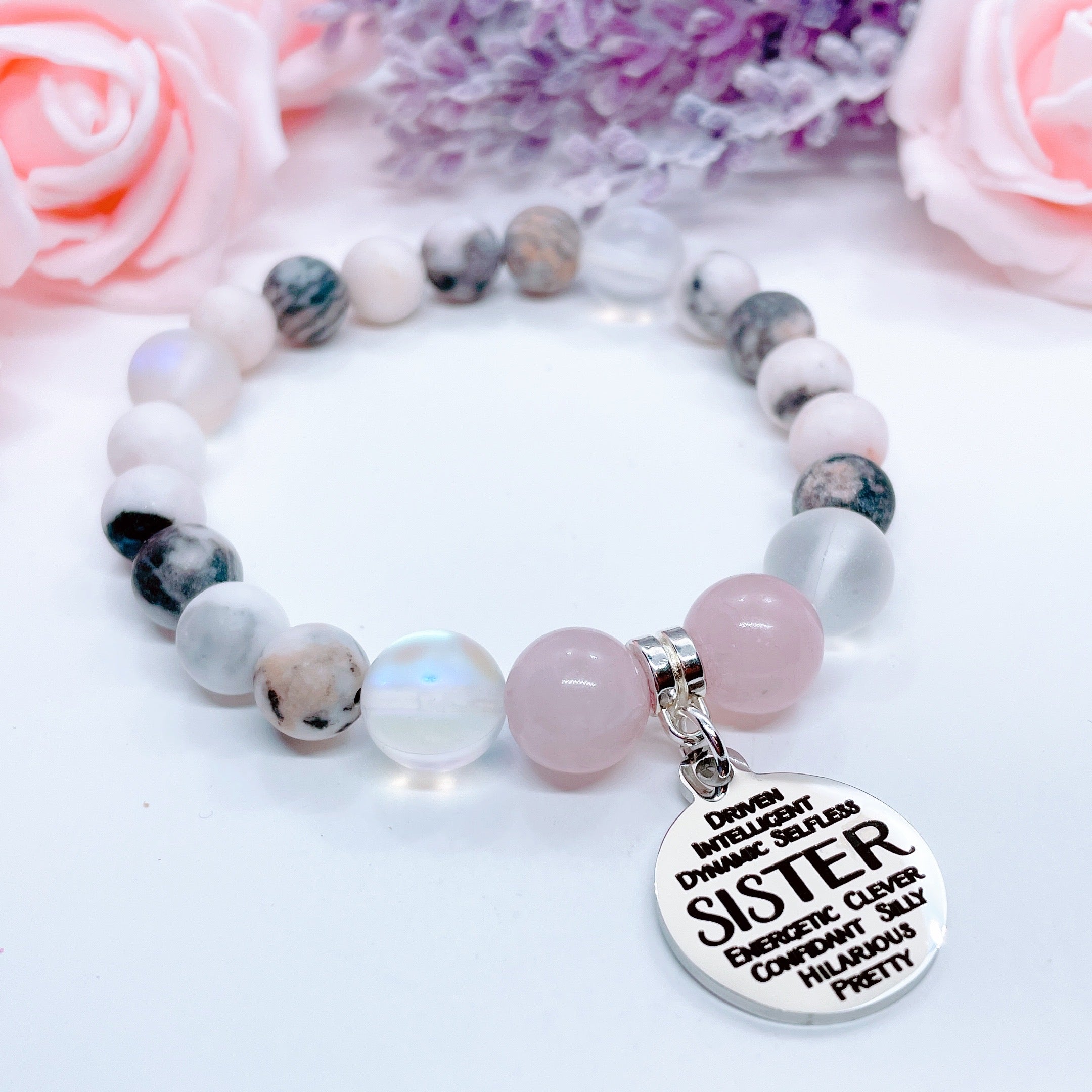 Sister Sentiments Classic Charm Bracelet Rose Quartz