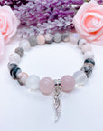 Angel Wing Classic Charm Bracelet Rose Quartz