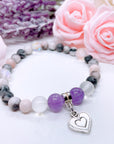Antique Silver Heart Companion Charm Bracelet Amethyst
