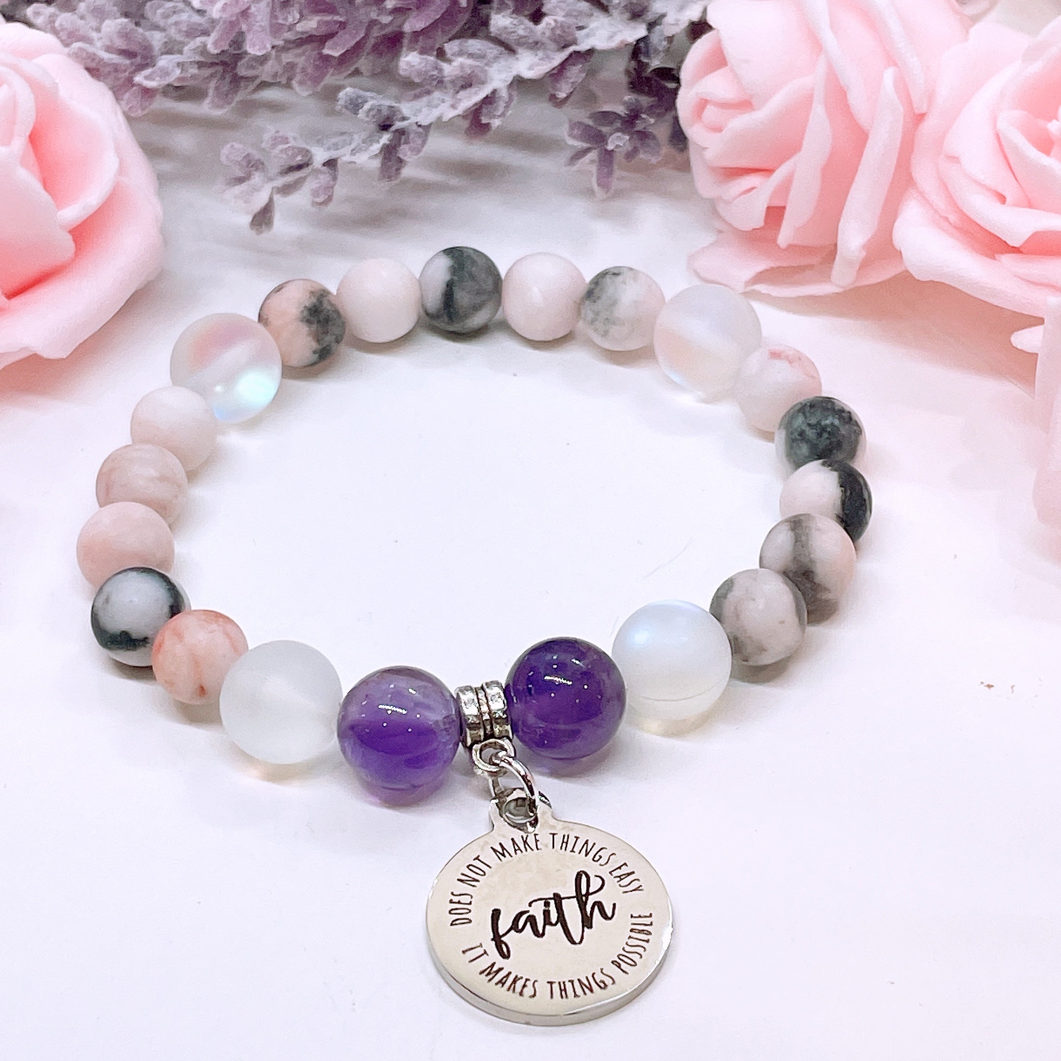 Faith Does Not Make Things Easy, It Makes Things Possible Charm Bracelet Amethyst