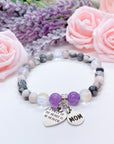 Mom: A Piece of my Heart is in Heaven Heart Companion Charm Bracelet Amethyst