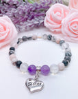 Sister Heart Companion Charm Bracelet Amethyst