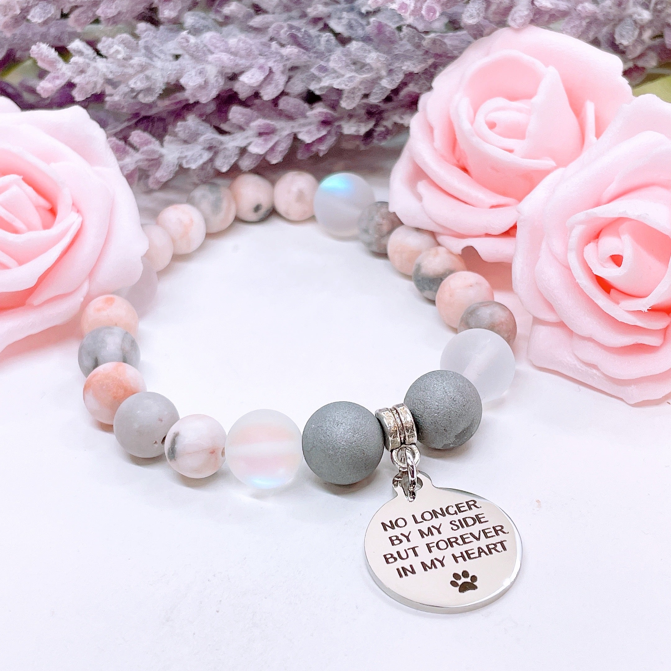 No Longer By My Side but in My Heart Forever ( Pet Paw) Classic Charm Bracelet Druzy