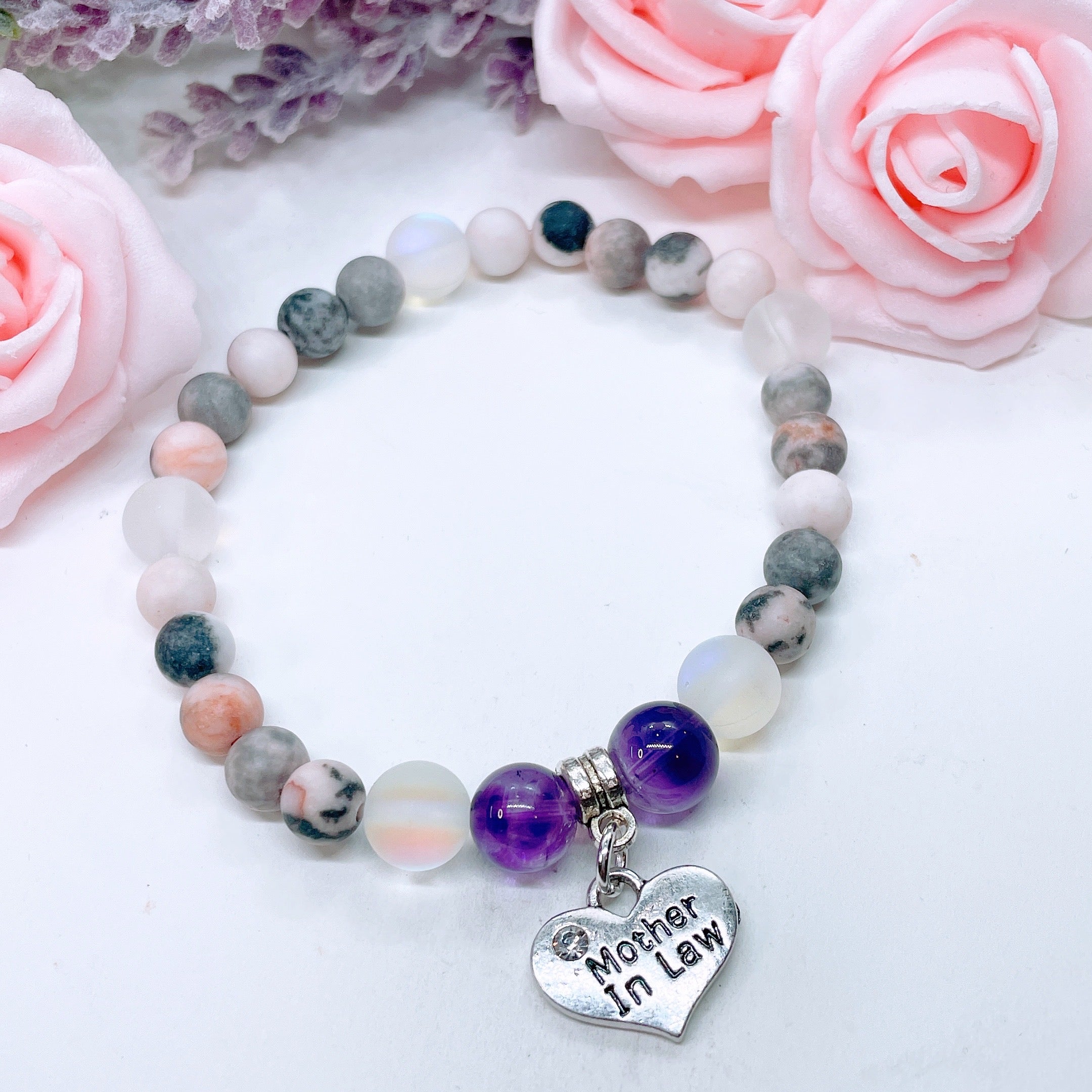 Mother-In-Law Heart Companion Charm Bracelet Amethyst