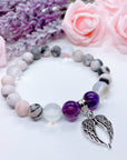 Double Angel Wing Classic Charm Bracelet Amethyst