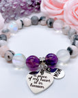 Mom: A Piece of my Heart is in Heaven Heart Classic Charm Bracelet Amethyst