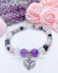 Angel Wings Heart Companion Charm Bracelet Amethyst