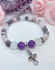 Silver Deco Cross Companion Charm Bracelet Amethyst