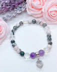 Floating Crystal Heart Companion Charm Bracelet Amethyst