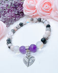 Angel Wings Heart Companion Charm Bracelet Amethyst