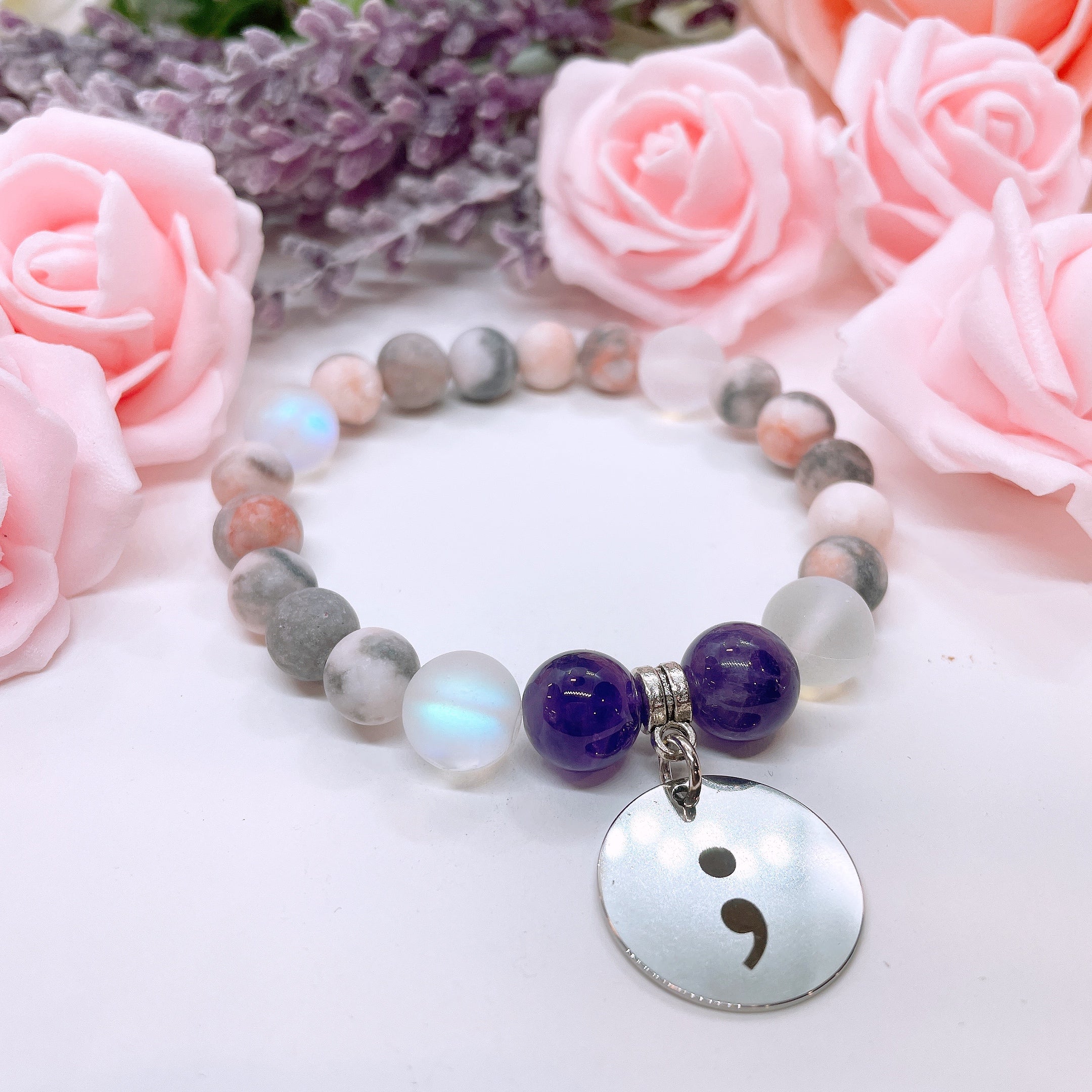 Semicolon Classic Charm Bracelet Amethyst