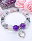 Rhinestone Heart Classic Charm Bracelet Amethyst