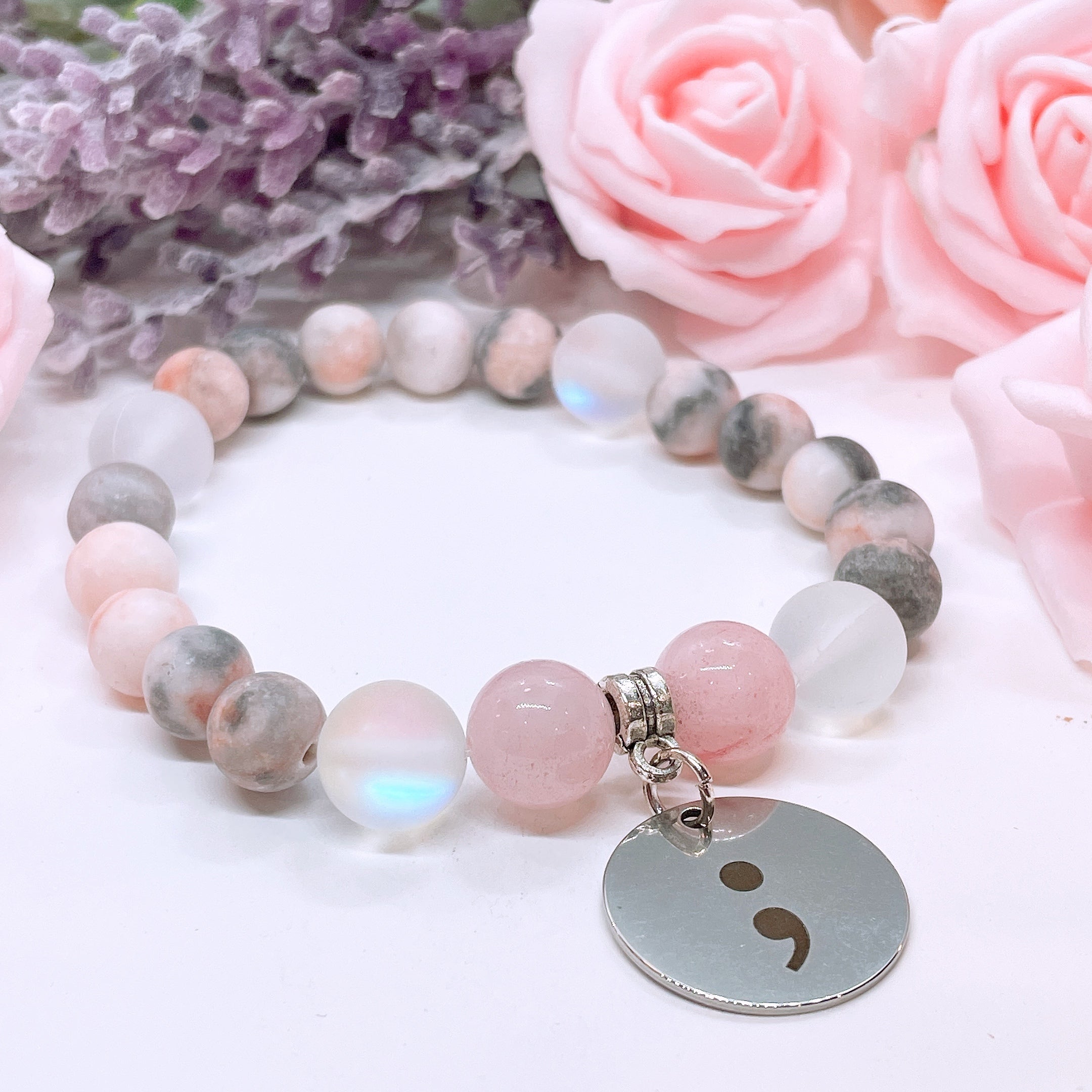 Semicolon Classic Charm Bracelet Bracelet Rose Quartz