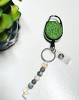 Rhinestone Retractable Keychain Green