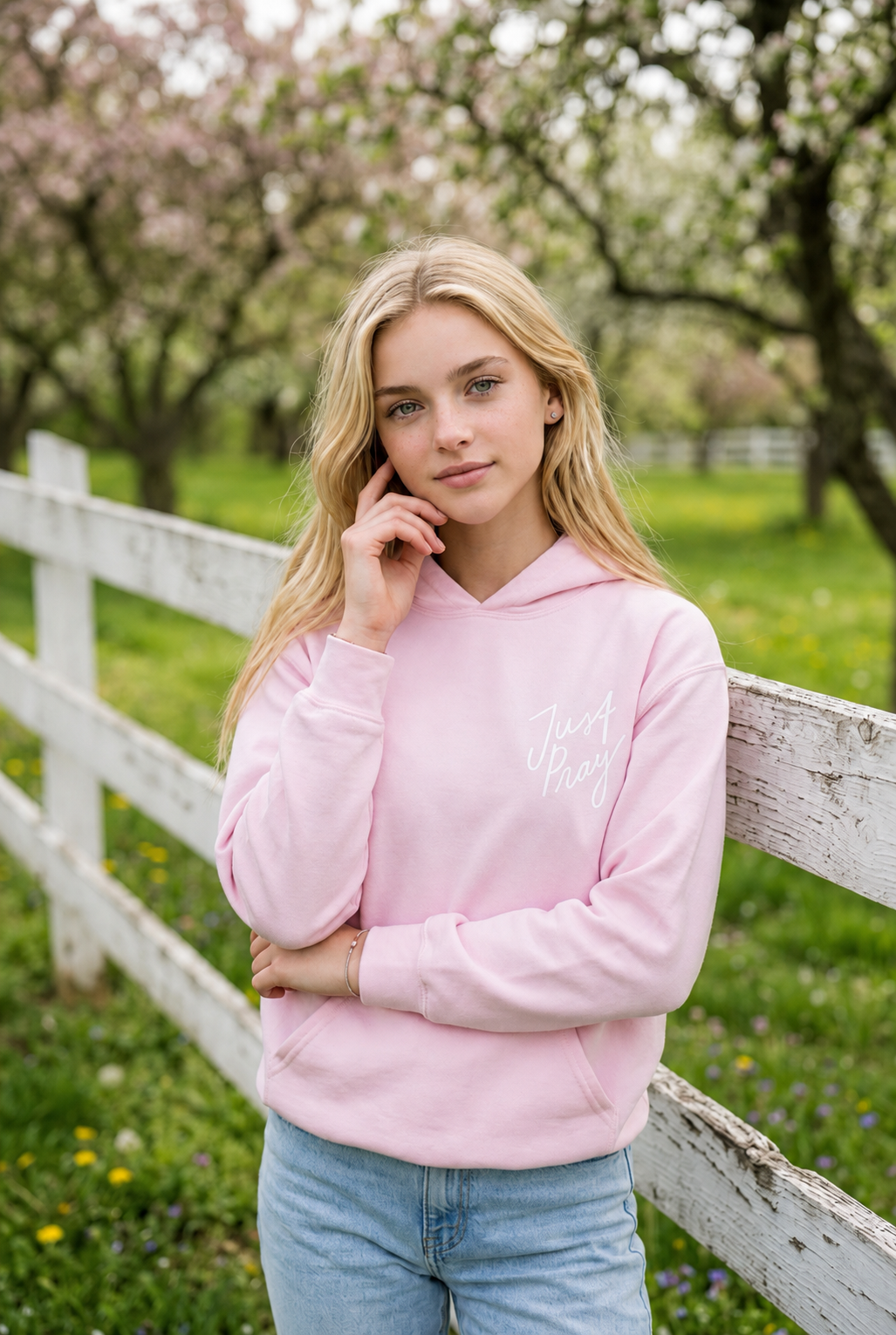 Just Pray Pink Youth Hoodie | Christian Youth Hoodie