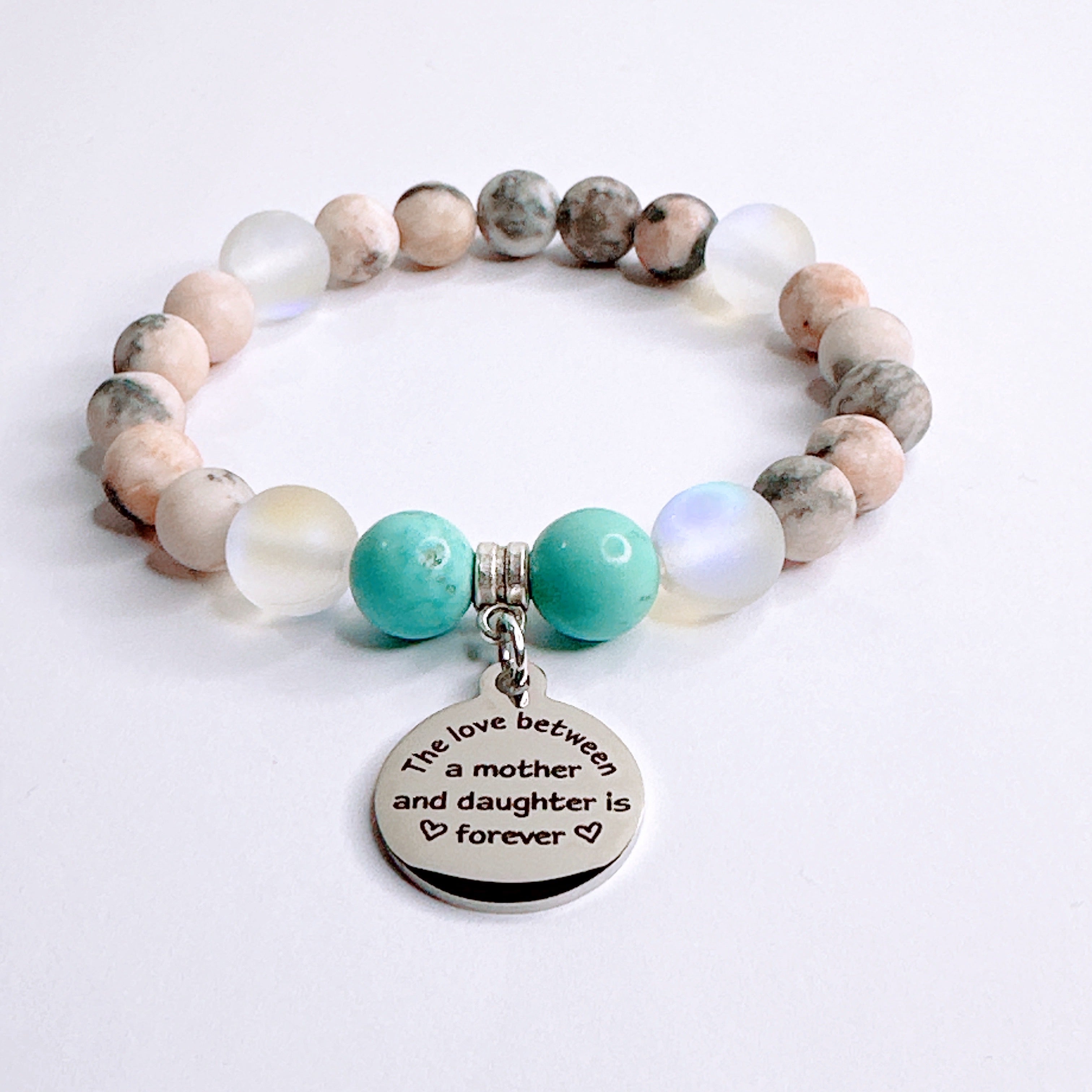 The Love Between a Mother &amp; Daughter Charm Bracelet Turquoise