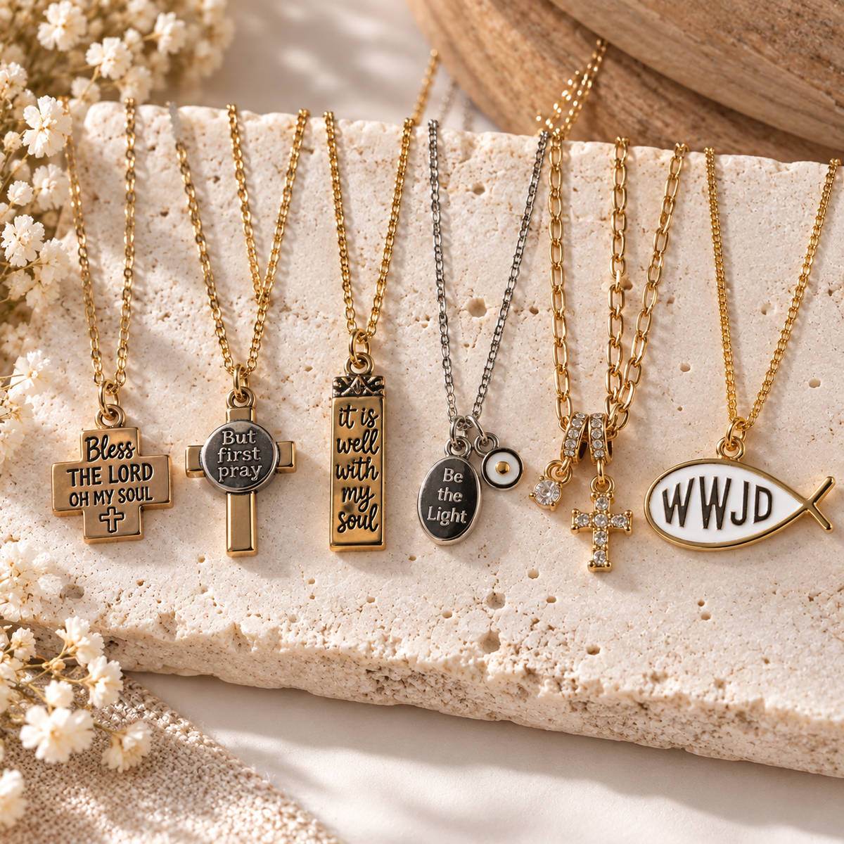 But First Pray Gold Cross Necklace