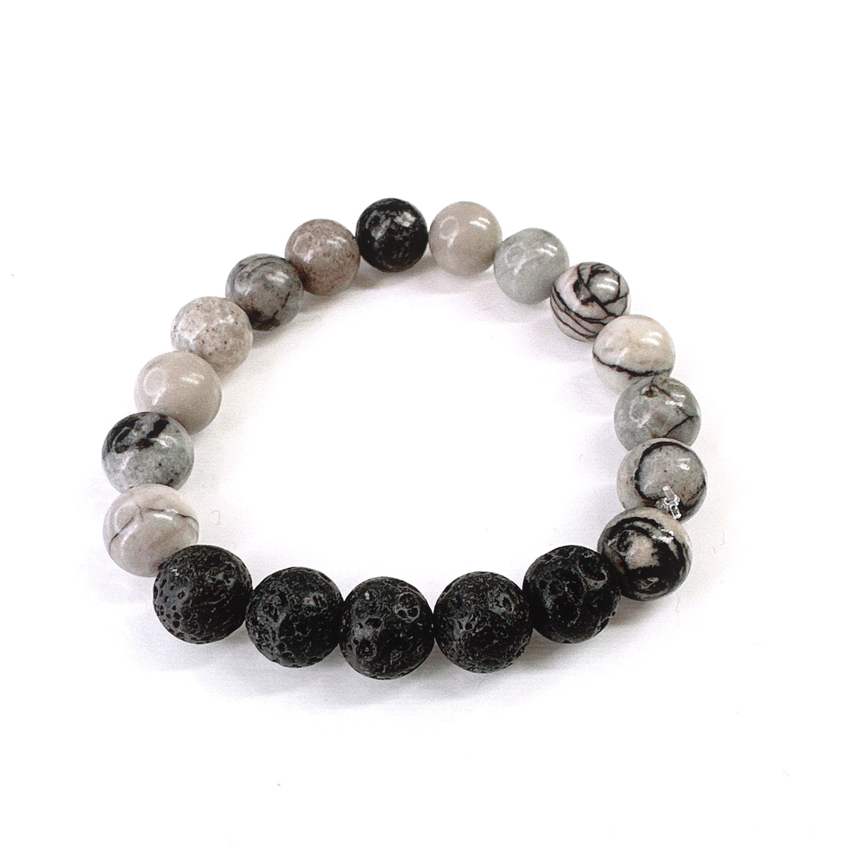 Wrap Bracelet For Couples - Black Obsidian & Lava Stone With Skull & Evil Eye Charm - Essential Oil Diffuser