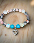 Rhinestone Heart Classic Charm Bracelet Turquoise