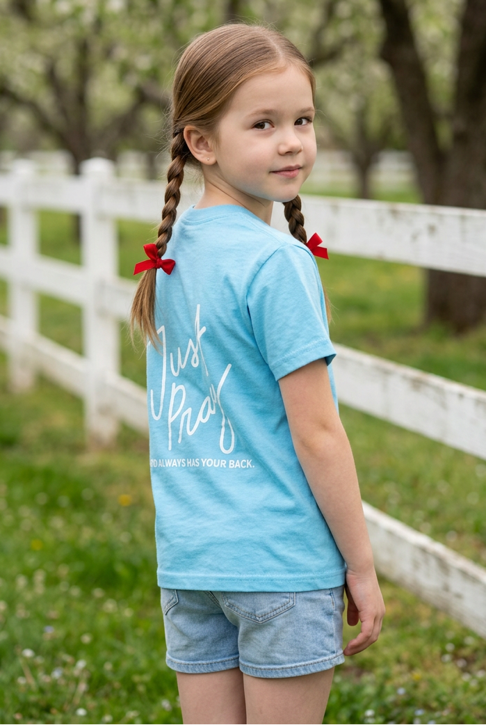 Youth Just Pray Tee in Sky Blue