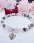 Angel Wings Heart Companion Charm Bracelet Rose Quartz