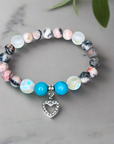 Rhinestone Heart Classic Charm Bracelet Turquoise