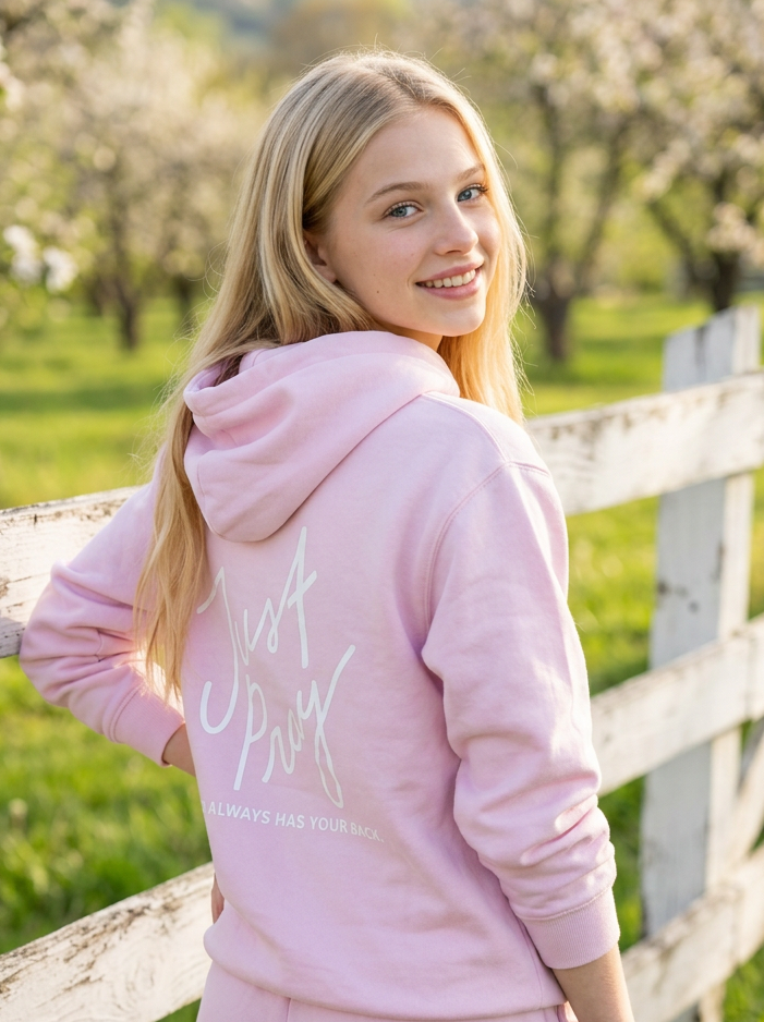 Just Pray Pink Youth Hoodie | Christian Youth Hoodie