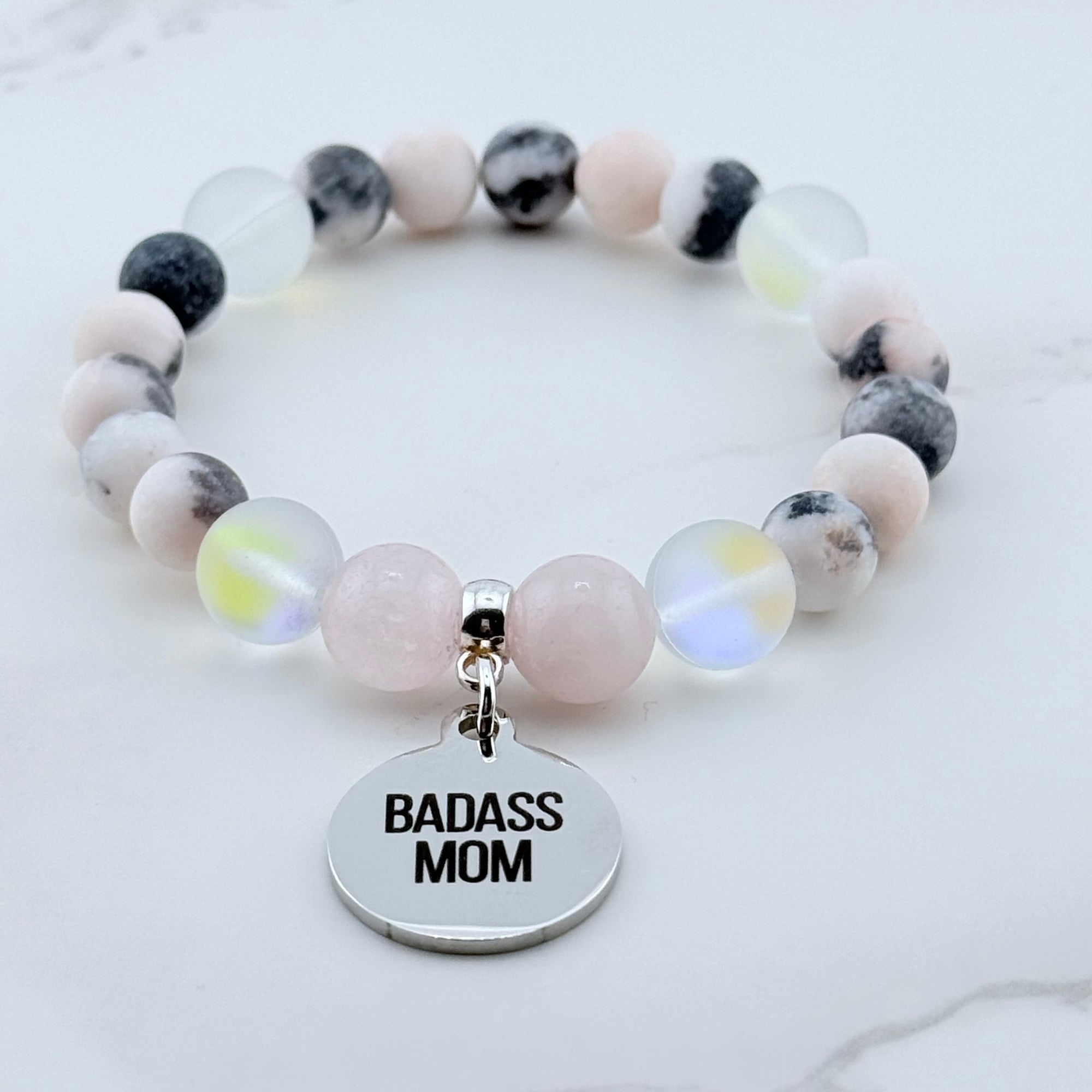 Badass Mom Classic Charm Bracelet Rose Quartz