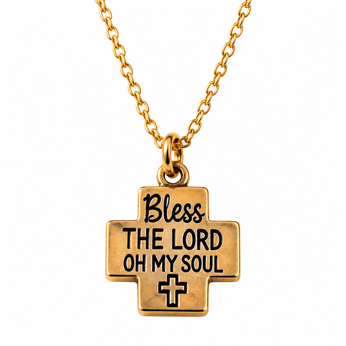 Bless the Lord Gold Cross Necklace