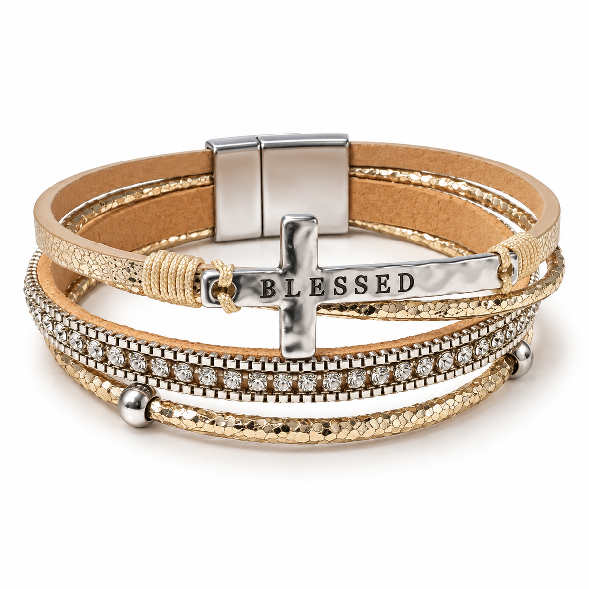 Blessed Gold Leather Wrap Bracelet | Cross Bracelet