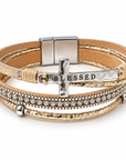 Blessed Gold Leather Wrap Bracelet | Cross Bracelet