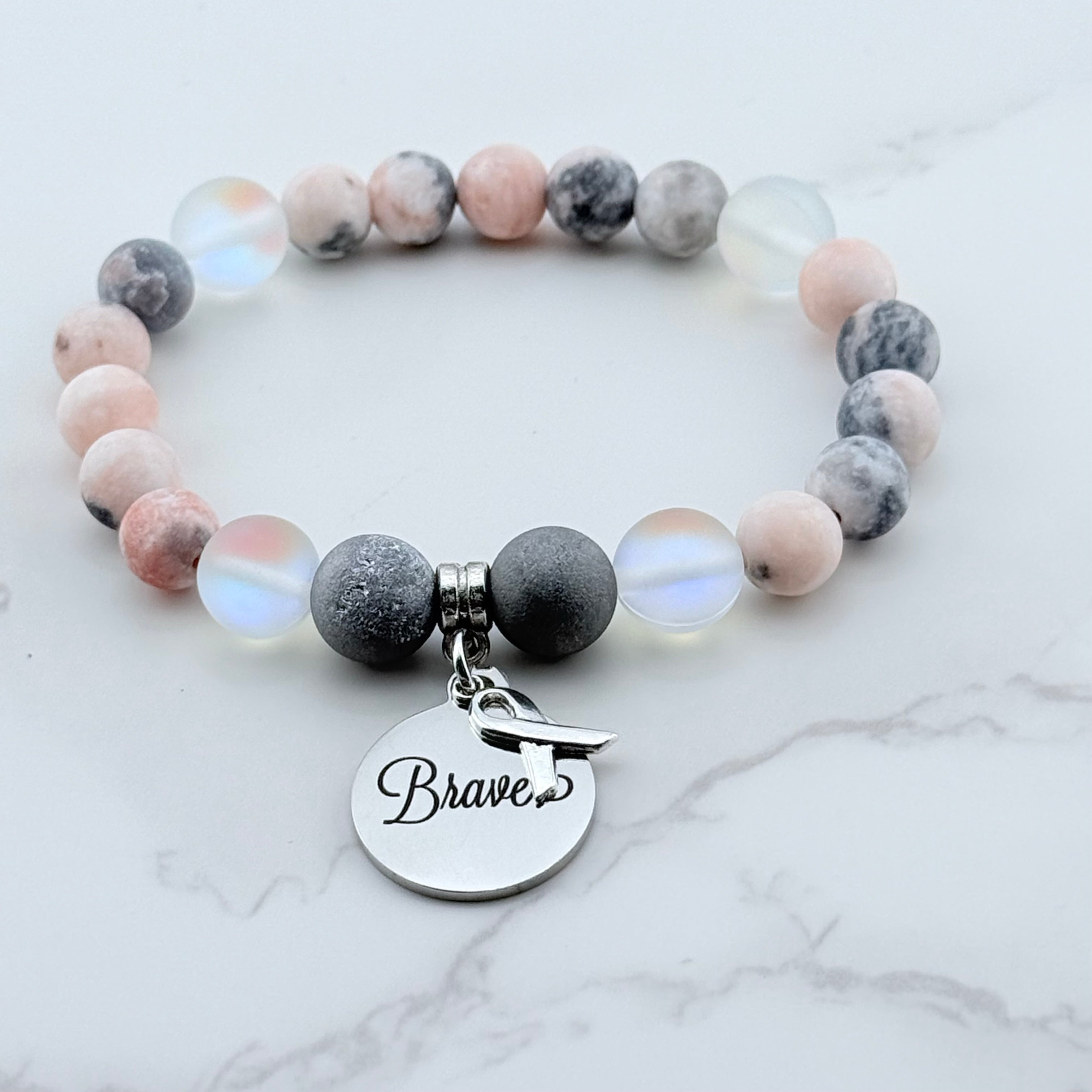 Brave Cancer Ribbon Gemstone Bracelet | 5 Second Rule Bracelet