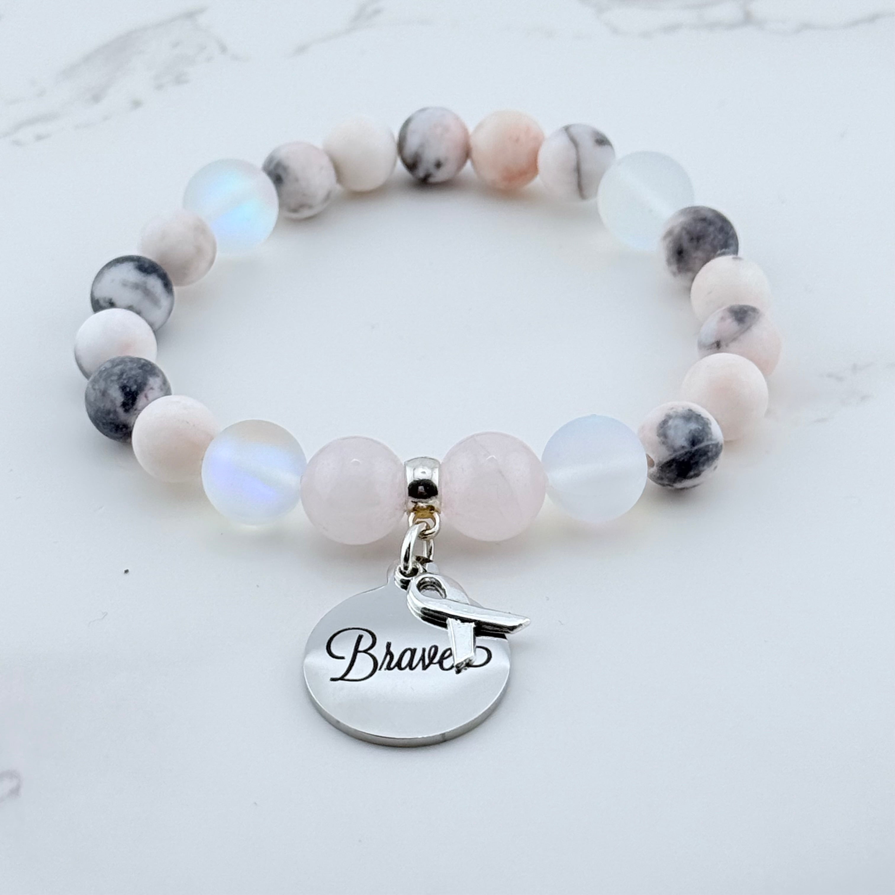 Brave Cancer Ribbon Gemstone Bracelet | 5 Second Rule Bracelet