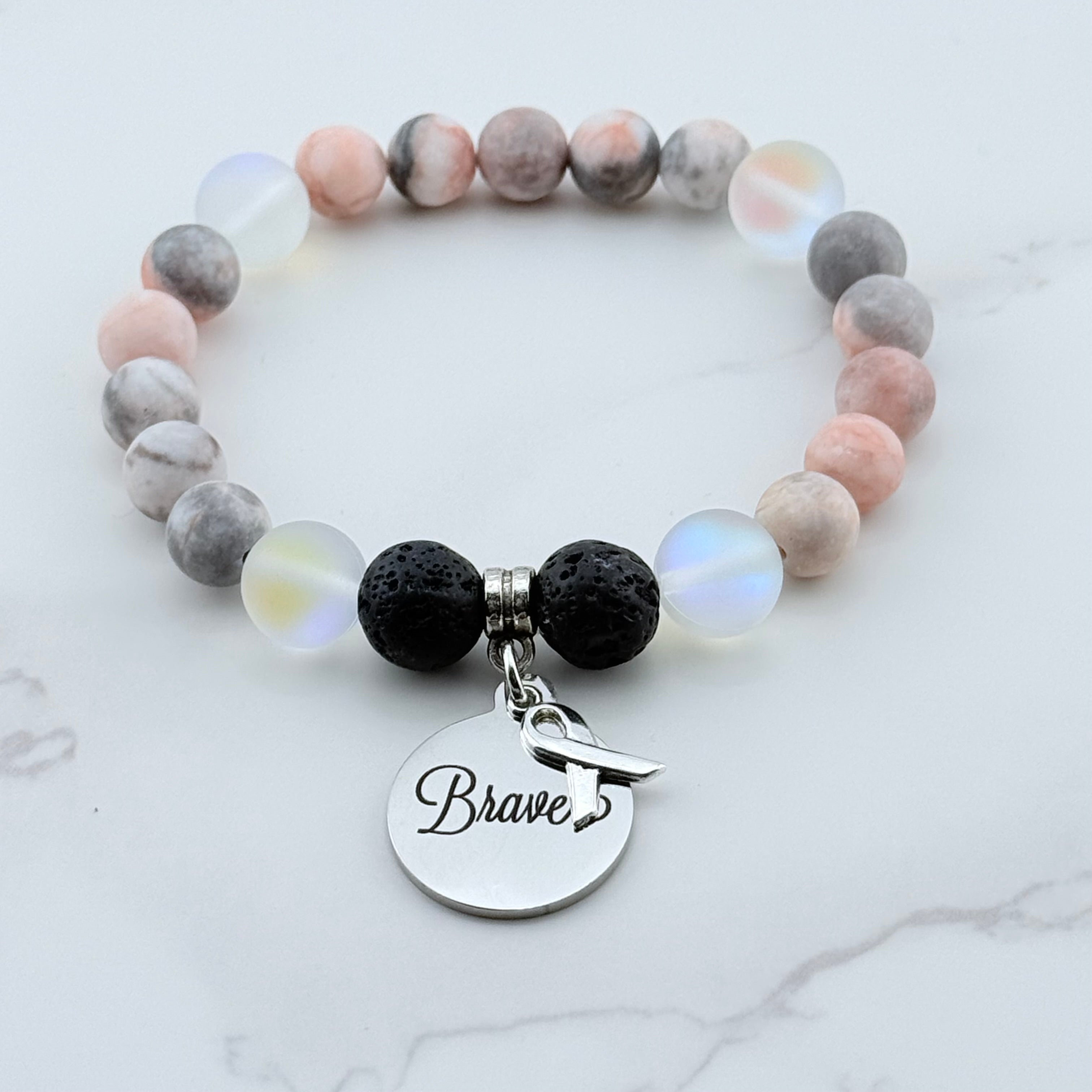 Brave Cancer Ribbon Gemstone Bracelet | 5 Second Rule Bracelet