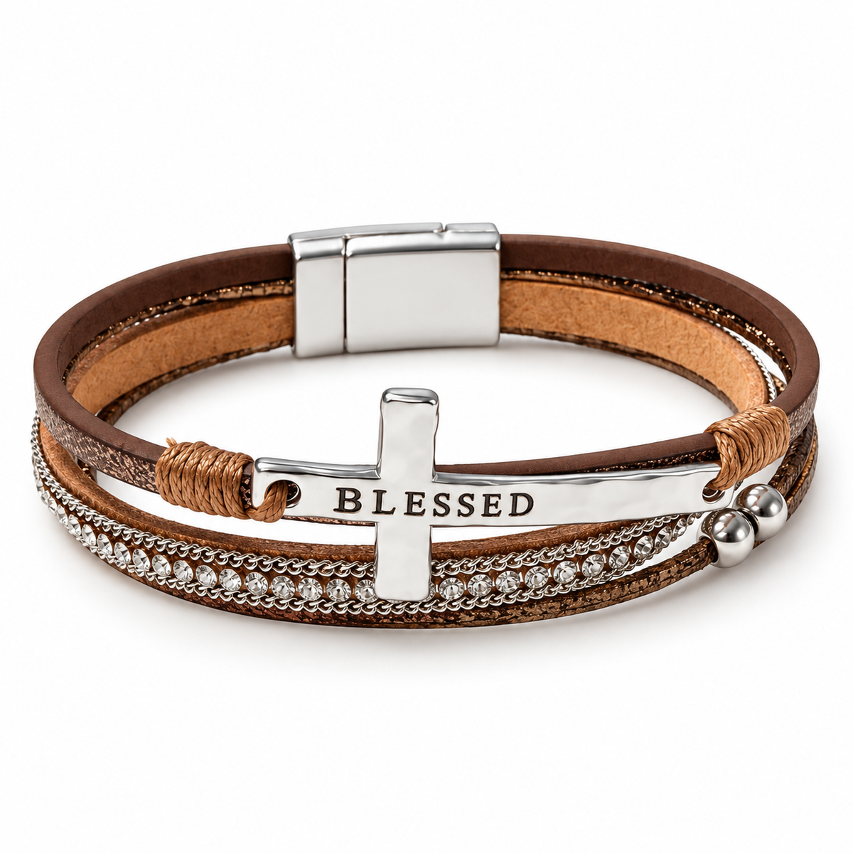 Blessed Bronze Leather Wrap Bracelet | Cross Bracelet