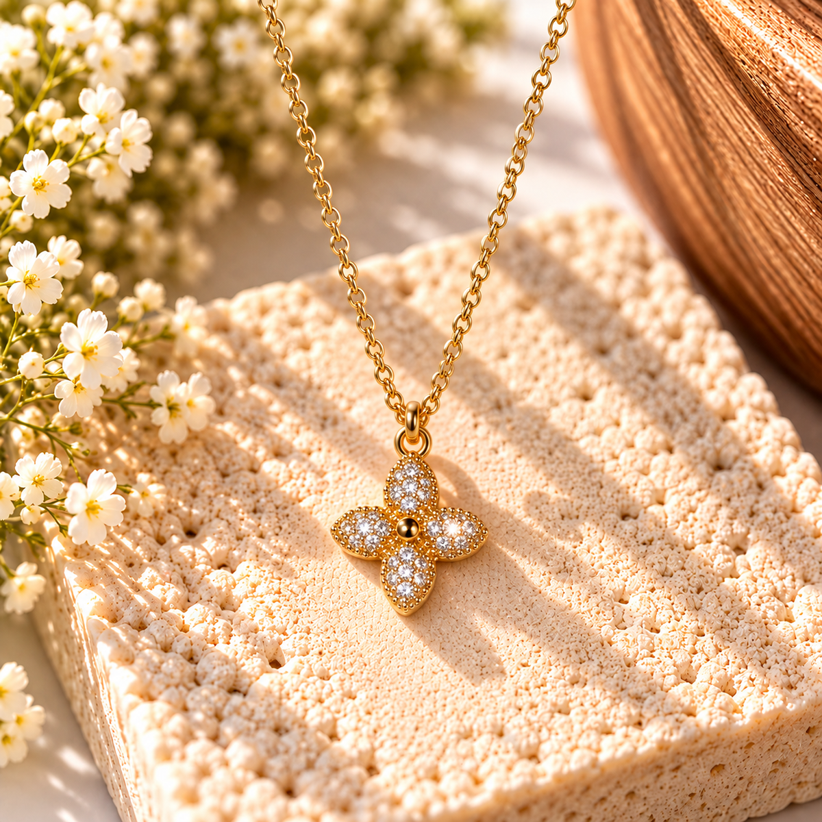 Bubbly Faith Gold Rhinestone Cross Necklace