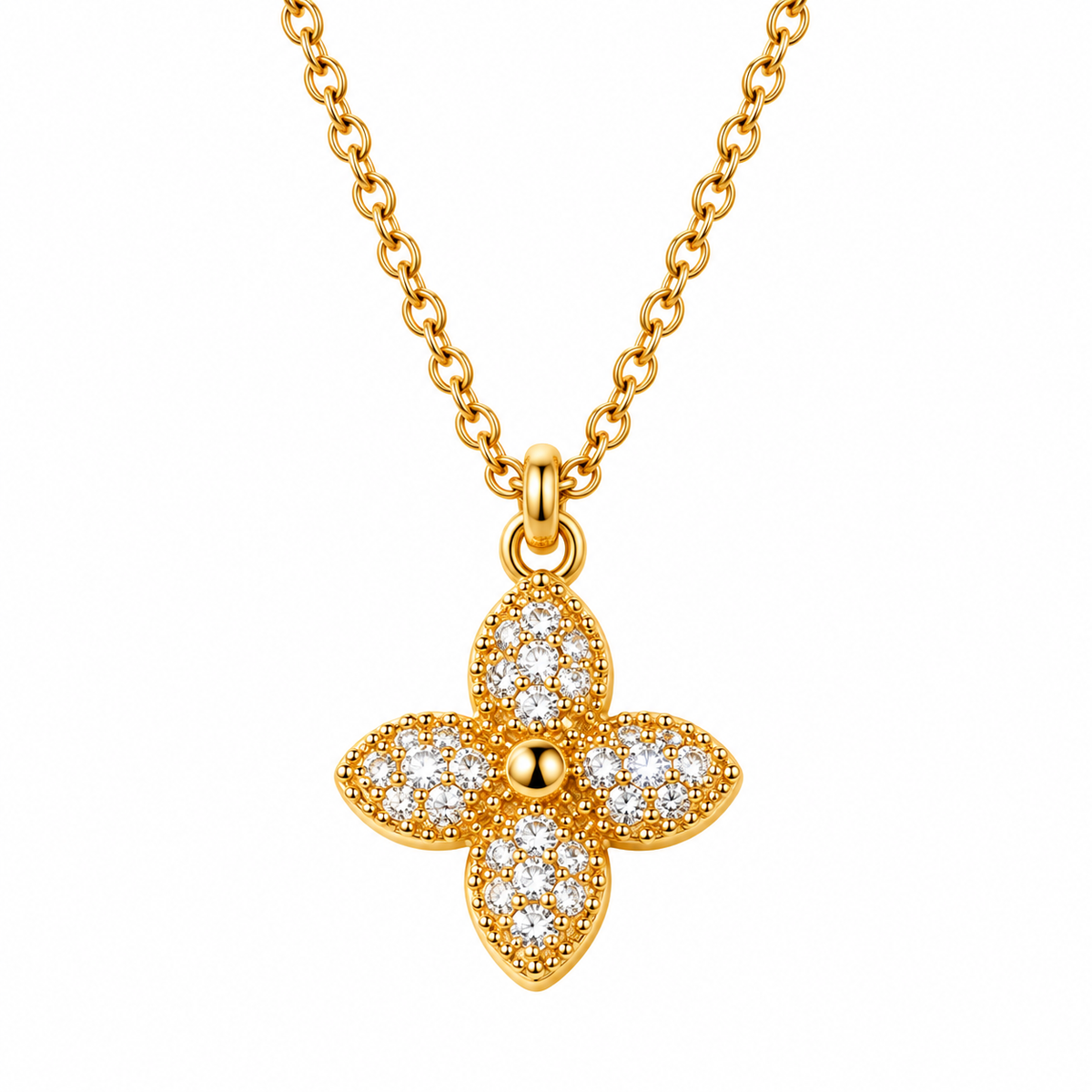 Bubbly Faith Gold Rhinestone Cross Necklace