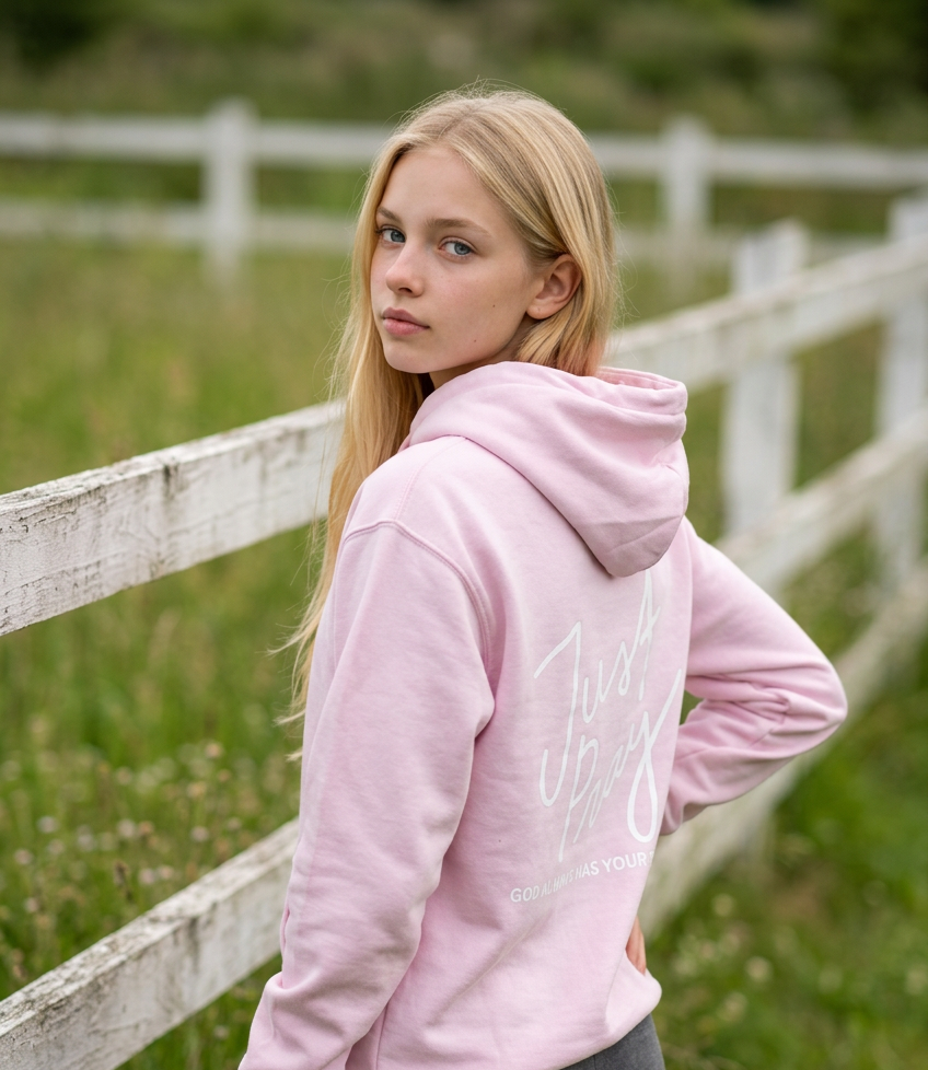 Just Pray Pink Youth Hoodie | Christian Youth Hoodie