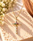 Colorful Faith Dainty Rhinestone Cross Necklace