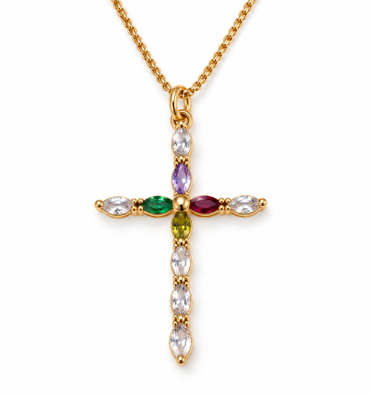 Colorful Faith Dainty Rhinestone Cross Necklace