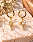 Crowned in Faith Gold Rhinestone Cross Hoop Earrings