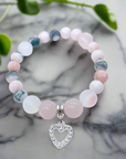 Rhinestone Heart Classic Charm Bracelet Rose Quartz